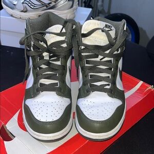 Nike Kids Olive and White High-Top Sneakers